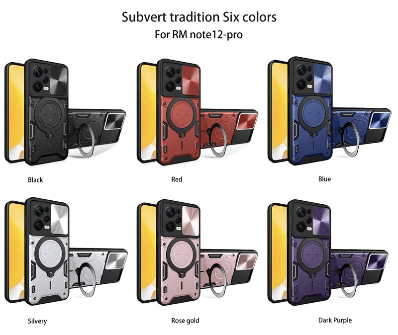 Custodia protettiva scorrevole per fotocamera per Xiaomi 13 12 11 10 Pro Plus Redmi Note 12S 11S 10S 13C 12C 9 Custodia con supporto ad anello magnetico_voghion.com