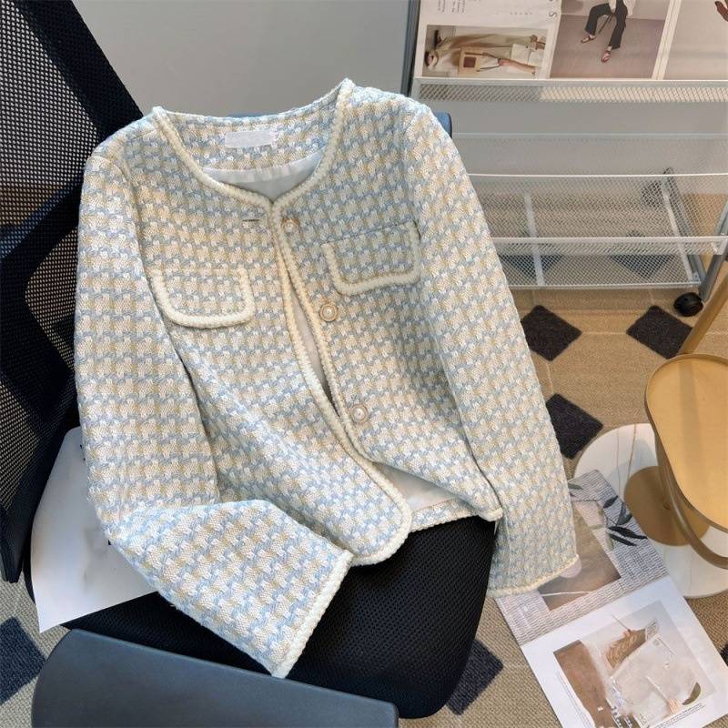 Manteau pied-de-poule pour femme, haut à capuche, haut de gamme, printemps et automne