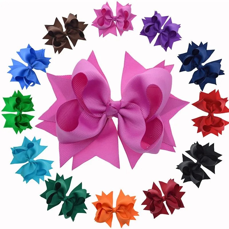 5 Inch Large Boutique 12 Bulk Colorful Solid Ribbon Grosgrain Bow With Clips For Kids Girls Hair Accessories_voghion.com