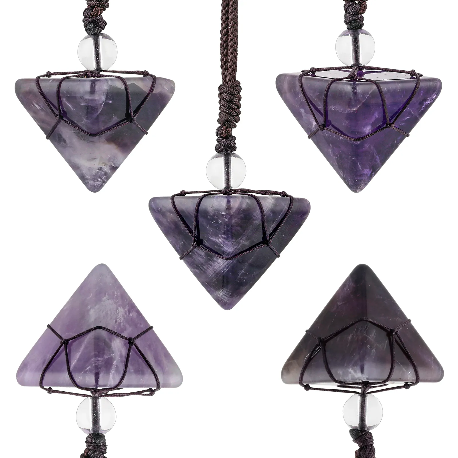 Ogrlice z obeski Healing 7 Chakra Crystal Stone Ogrlica iz naravnih dragih kamnov v obliki piramide z nastavljivo vrvico Ženske Moški_voghion.com