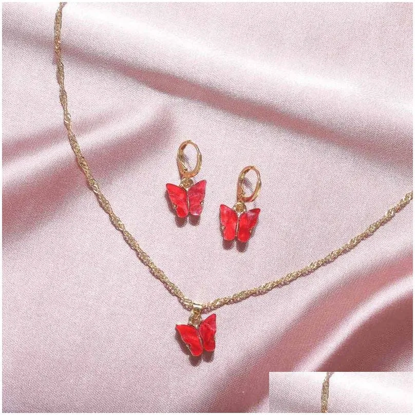 Hängsmycken Halsband Fjärilshalsband Örhängen Smyckeset Guldkedjor Akryl Örhängen Dammode Will And Drop_voghion.com