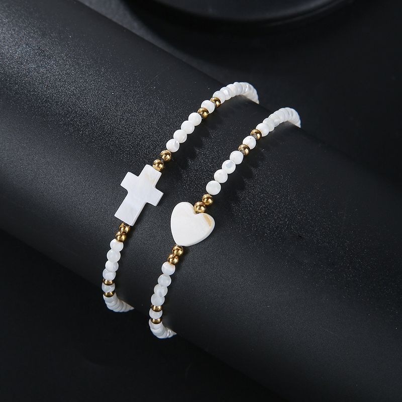 Ins Internet Celebrity Style Handgefertigtes Perlenarmband Muschel Kreuz Liebe Sommer Strand Handschmuck Zweiteiliges Set_voghion.com
