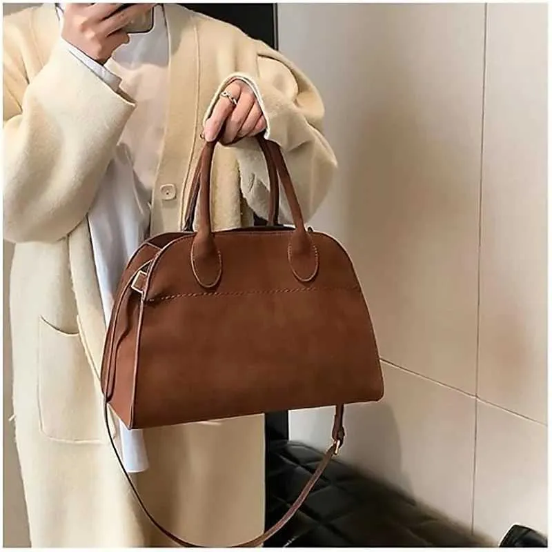 Women Womens Brown Suede Purse Vintage Top Handle BagFashion Shoulder Satchel Bag for Office TravelC241217_voghion.com