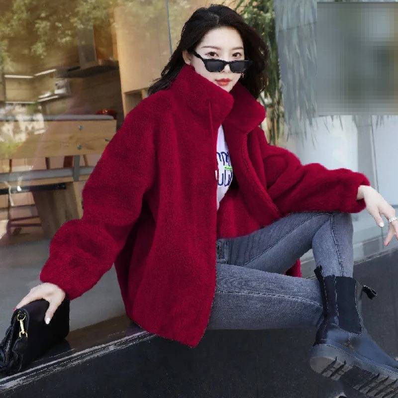 Damen-Fleece-Kapuzenpullover mit Reißverschluss und hohem Kragen – Winterlicher, flauschig gefütterter, warmer Pullover, lässige Streetwear-Jacke für Damen (Grau, Dunkelbraun, Grün)_voghion.com
