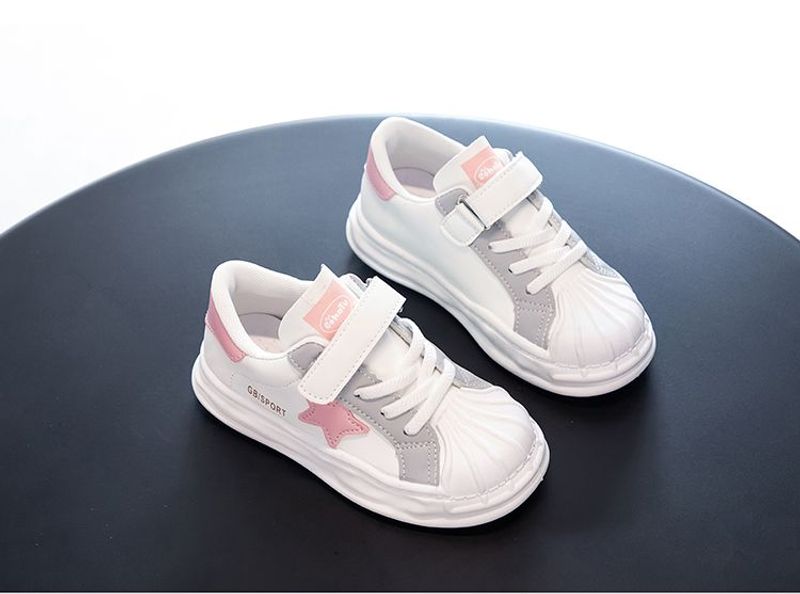 Children's shell head dissoing boys little white sneakers 2024 spring and autumn new girls leather sports board shoes_voghion.com