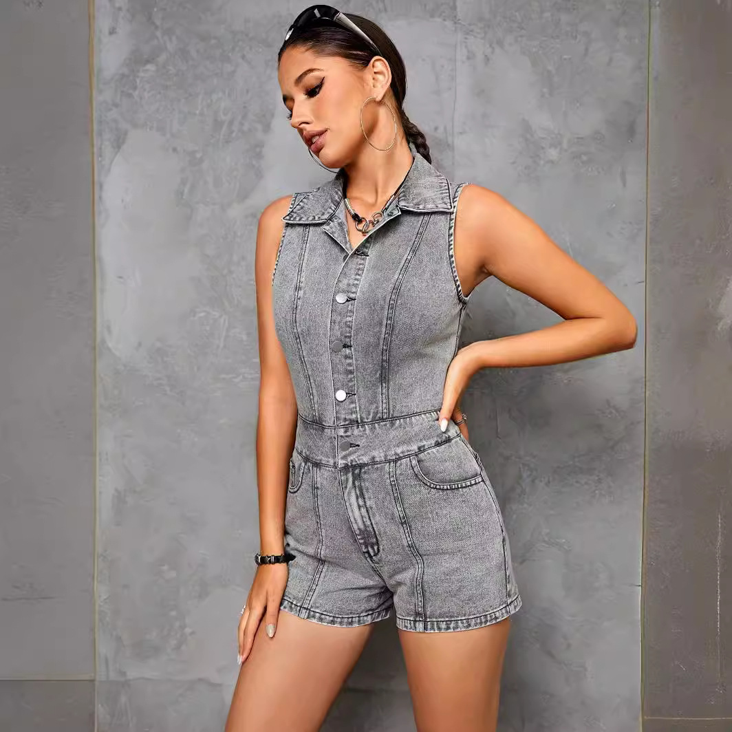 Combinaison en denim slim pour femmes, vêtements INS décontractés pour les déplacements_voghion.com