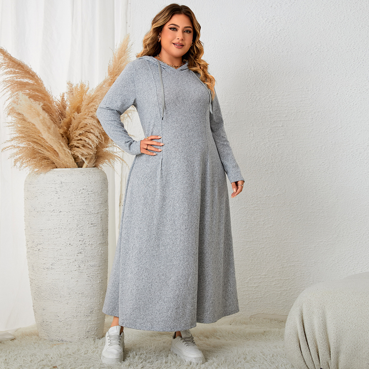 plus size women's clothing fat girl hooded casual dress autumn new waist A-line skirt_voghion.com