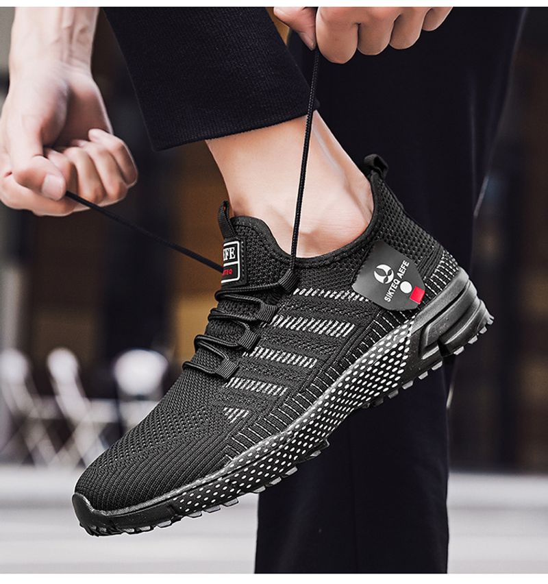 Scarpe da corsa da uomo in tessuto volante traspirante slip-on con suola spessa, semplici, in tinta unita, con rete pigra_voghion.com