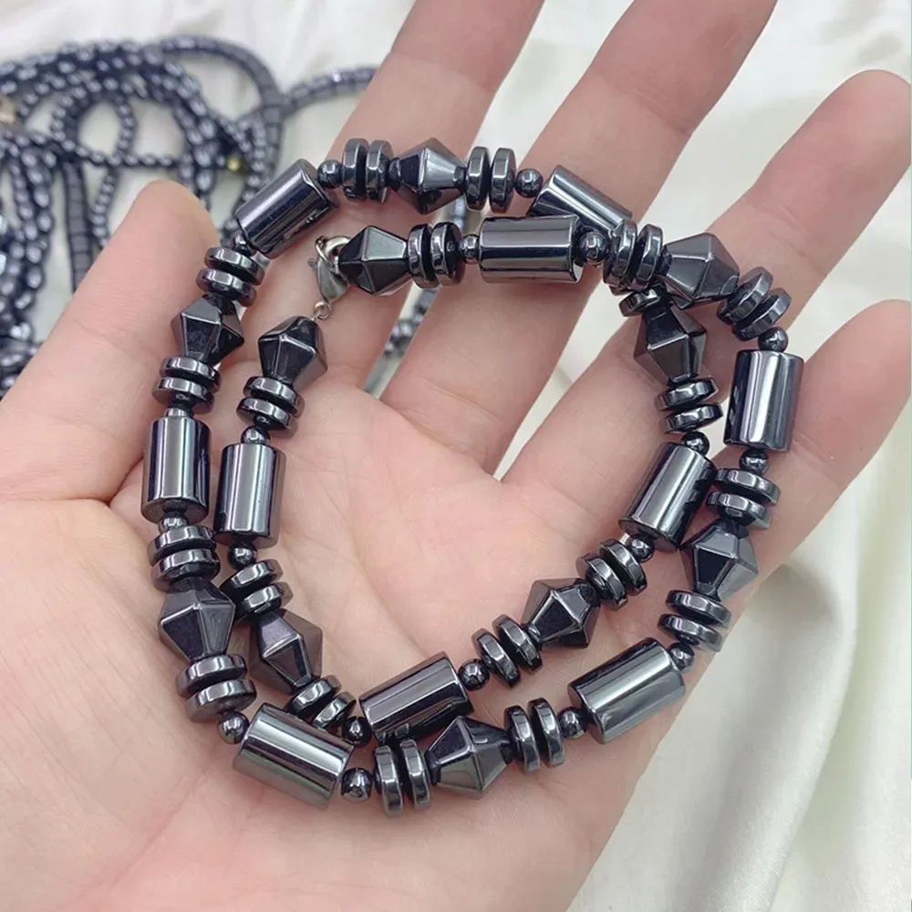 Collier de guérison en hématite avec breloques pour hommes et femmes, perles en pierre naturelle, thérapie, soulagement de l'anxiété, yoga, ras du cou, bijoux_voghion.com