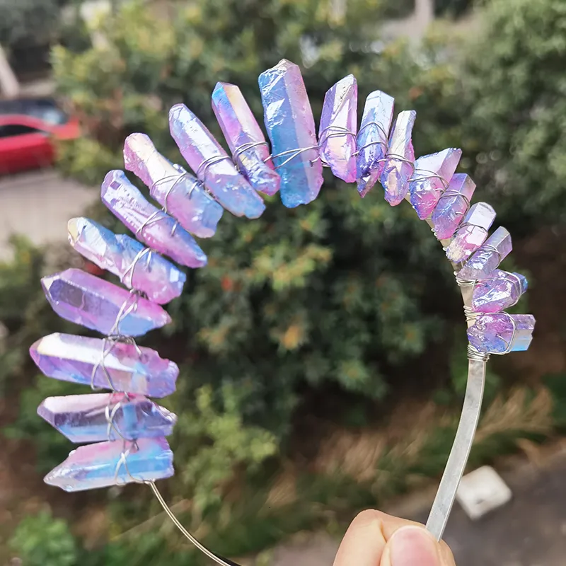 Wedding Real Crystal Quartz Druzy Crown Gothic Moon Raw Stone Wand Hairpin Tiara Witchcraft Comb Hair Woman Wed_voghion.com