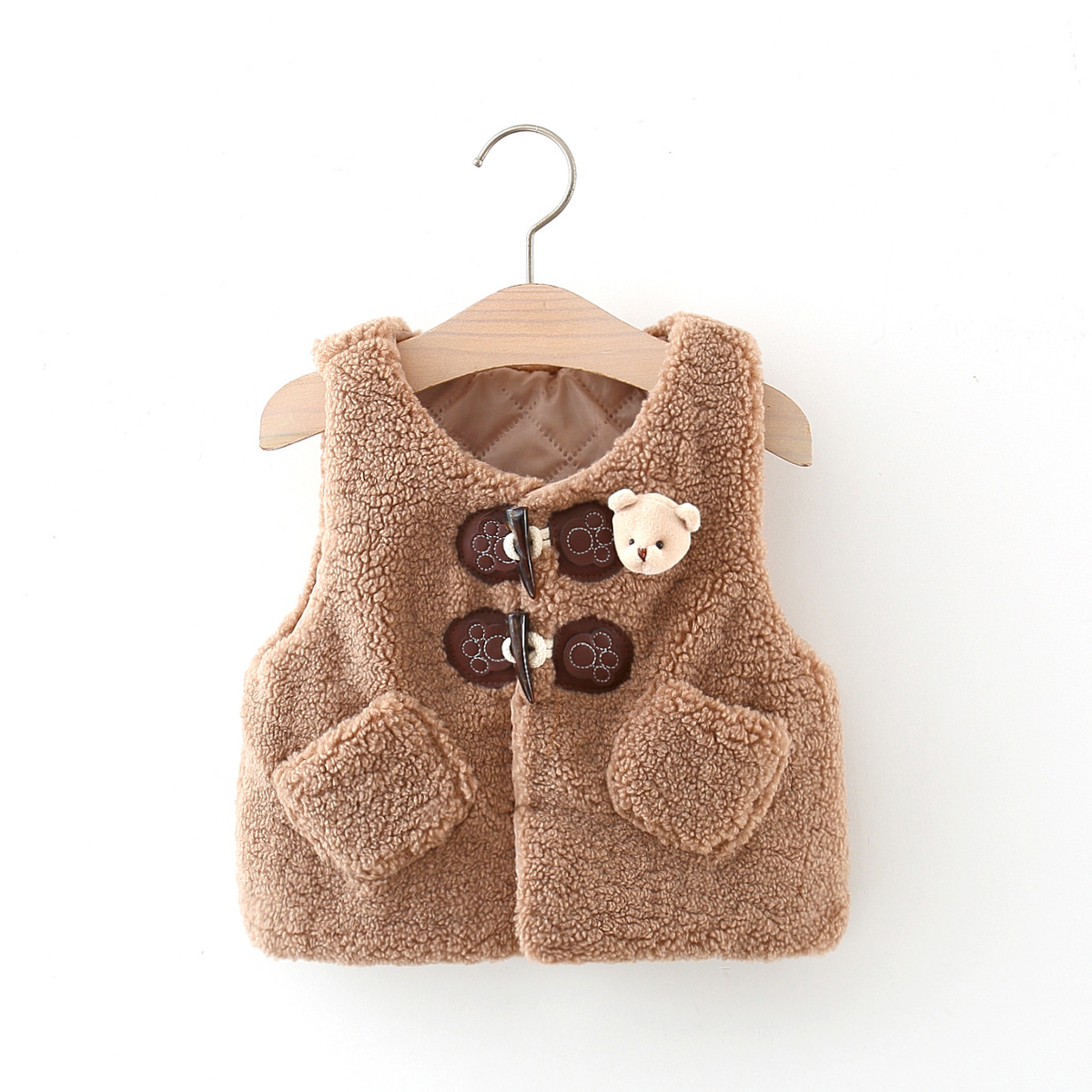 Gilet invernale per bambina, orsetto, gilet in peluche spesso, caldo cappotto per bambini_voghion.com