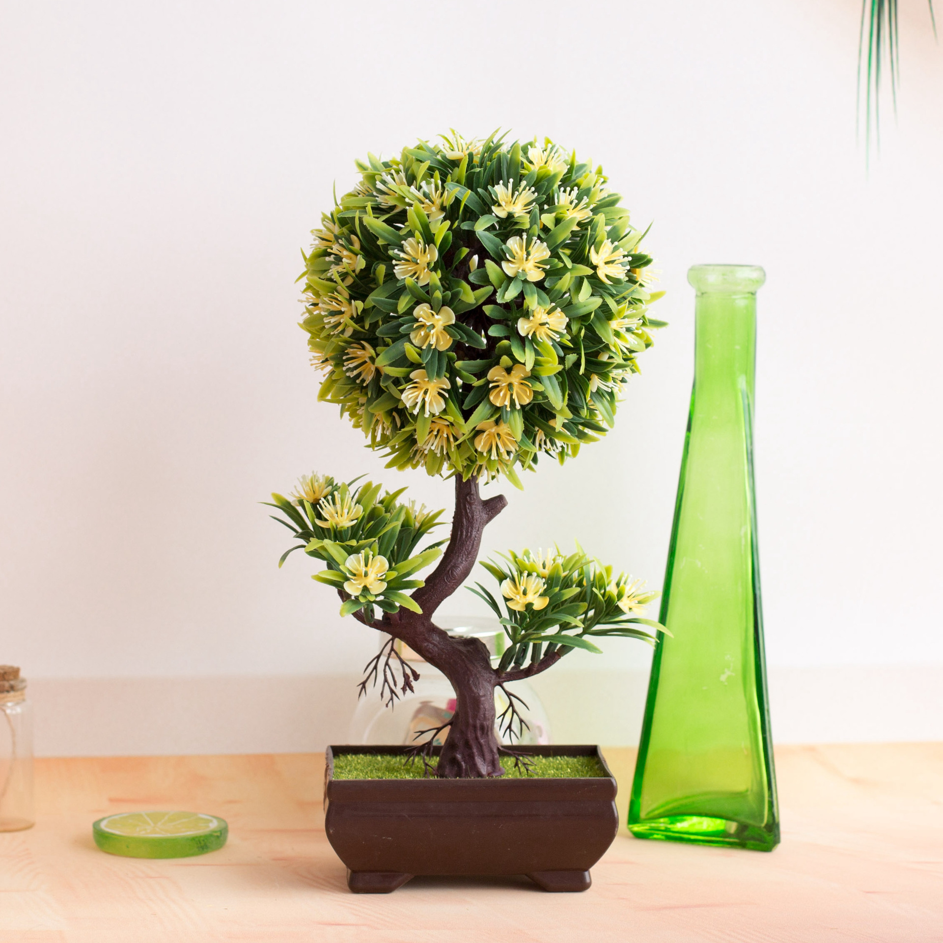 Simulation plant S-shaped plum blossom potted green bonsai small bonsai home decoration desktop ornaments_voghion.com
