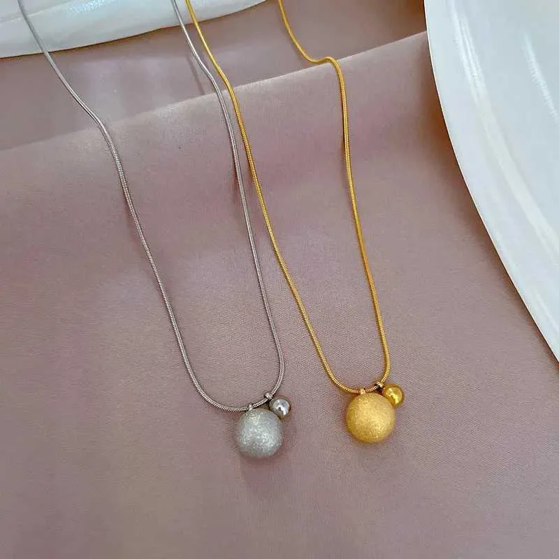 Necklaces 316L Stainless Steel Gold Color Brushed Smooth Beads Ball Pendant Necklace For Women New Fashion Girls Chain_voghion.com