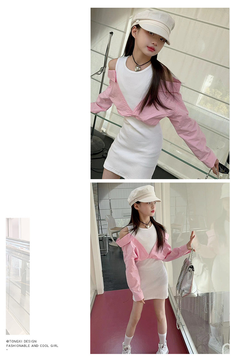 Mother&Kids Girls Sweet cool Spice Girl two long sleeve dress skirt advanced sense bag hip off-the-shoulder petticoat_voghion.com