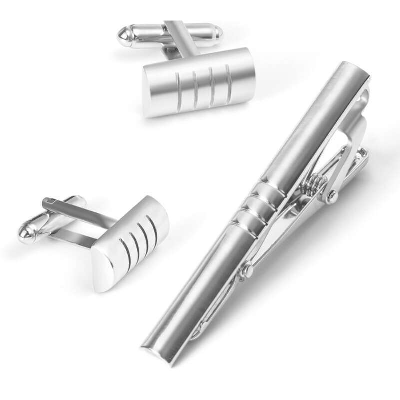 Nuevo y versátil conjunto de corbata de metal de color sólido, moderno conjunto de gemelos y clip para cuello de camisa para hombre_voghion.com