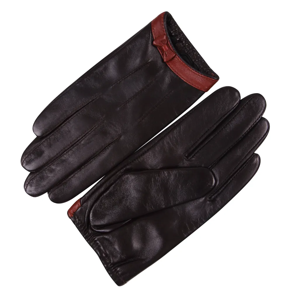 Moda-Couro Feminino Outono Inverno Estilo Fino Condução À Prova de Vento Mantenha Aquecido Couro Genuíno Pele de Carneiro Luvas Femininas_voghion.com
