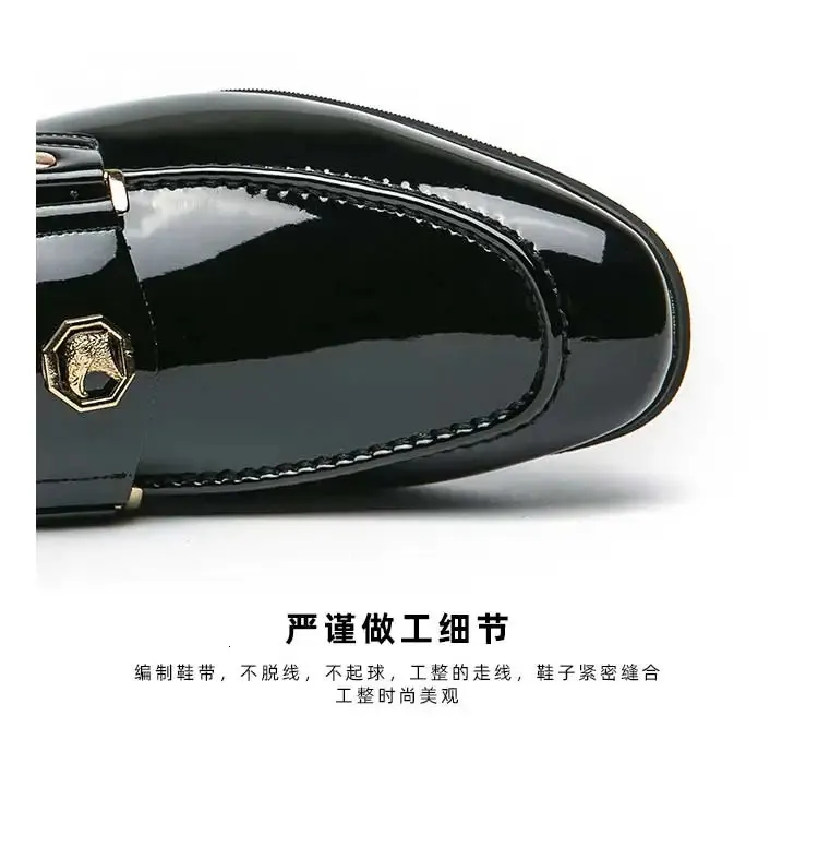 Black Loafers Slip-On Round Toe Fashion Mens Dress Wedding Shoes for Men Size 38-47 240703_voghion.com