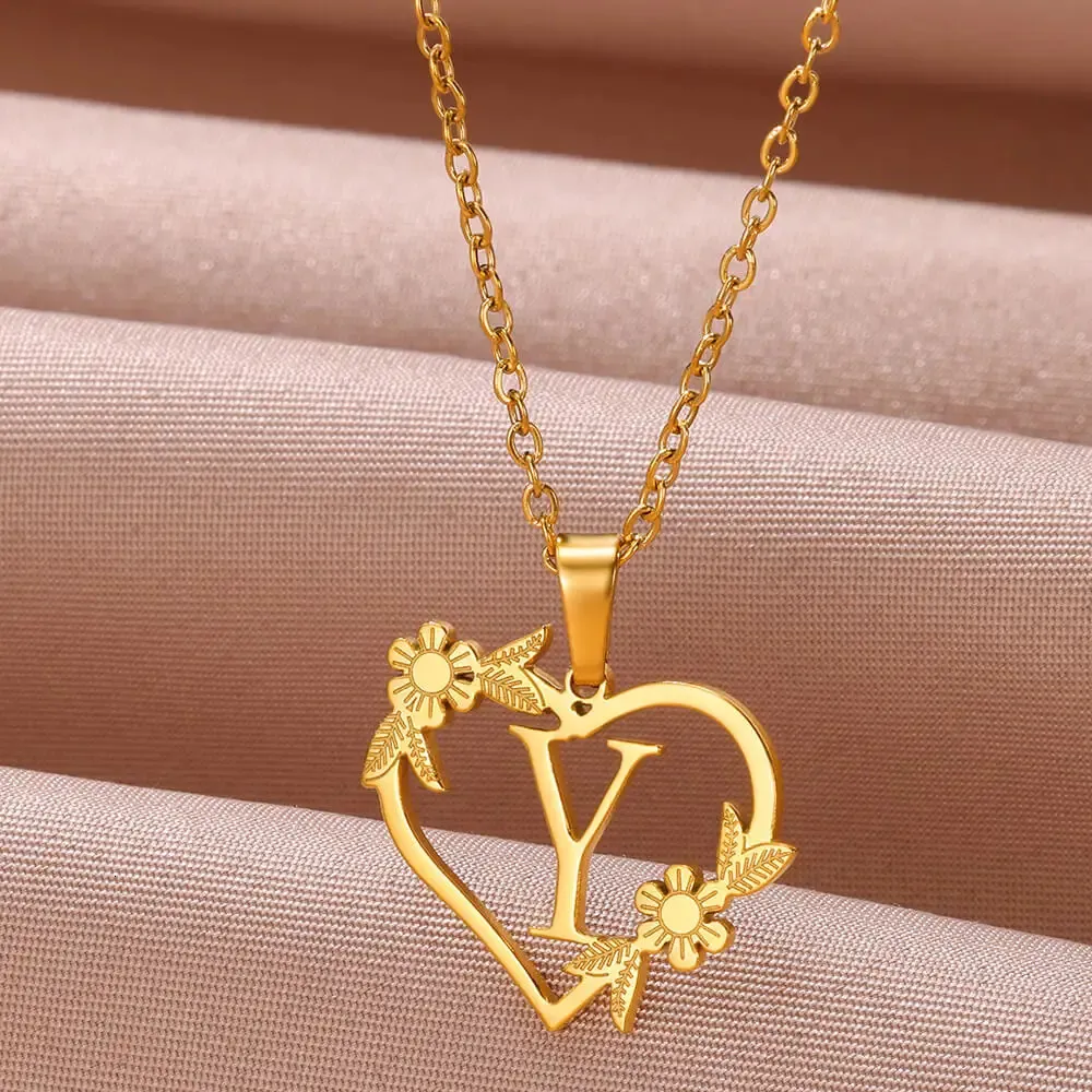 Anhänger Halsketten AZ Edelstahl Schmuck Initiale Herzanhänger geeignet für Frauen Liebeskette Anfangsbuchstabe_voghion.com