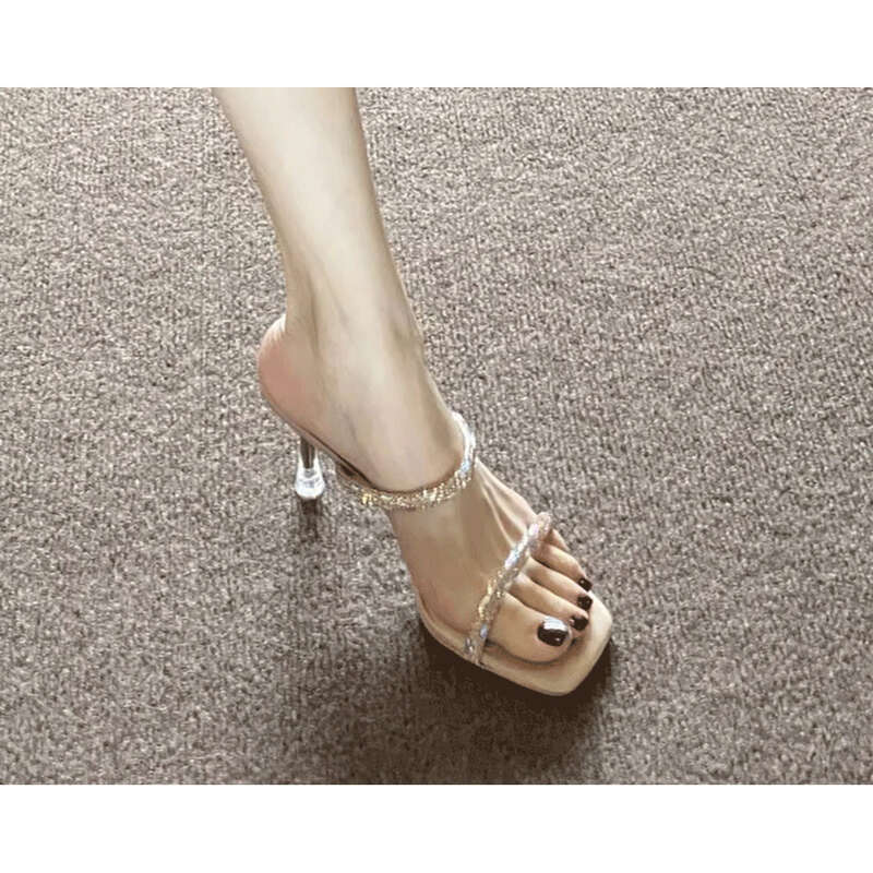 Hochhackige Sandalen,Damen Slim Heels,Schwarz gestreifte Strasssteine,2024 Sommer Neu,Promi High Heels_voghion.com