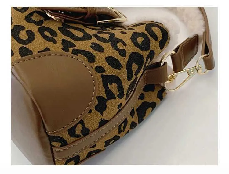 Sac seau vintage en daim léopard pour femme, mini-poignée en polaire d'agneau, tenue décontractée, polyvalent, en peluche_voghion.com