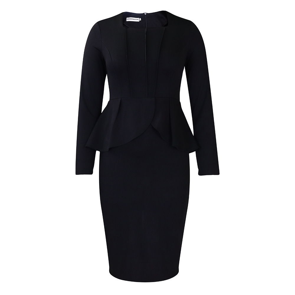 Women's Autumn And Winter New Long-sleeved OL Temperament Elegant Ruffled African Dress_voghion.com