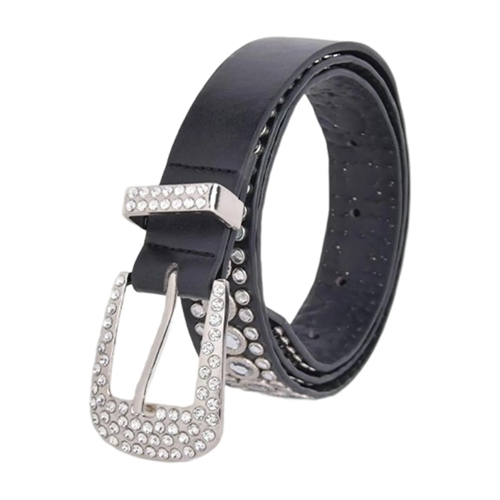 Gürtel 2/3 Strass Gürtel Mode PU Leder Kristall Bund für Anzughose Schwarz_voghion.com