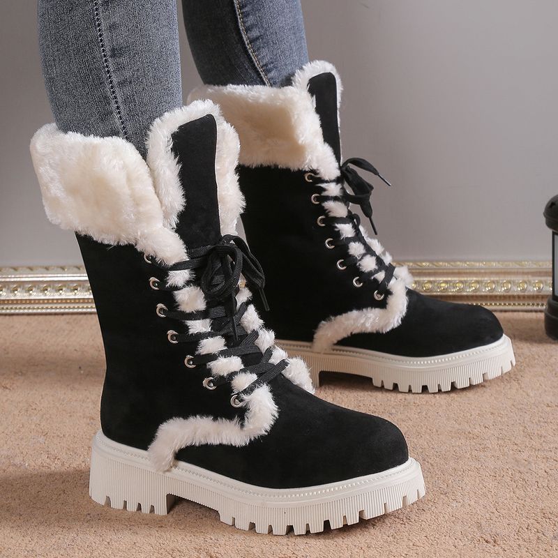 Foreign trade 2023 Winter New thick heel warm fleece-ed strap plus size 43 furry snow boots wholesale_voghion.com