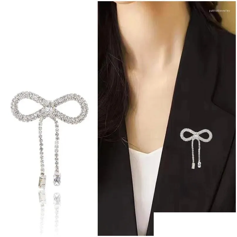Pins, Romantic Bowknot Brooch Women Temperament Crystal Tassel Pendant Buckle Clothing Dress Bag Hat Accessories Drop_voghion.com