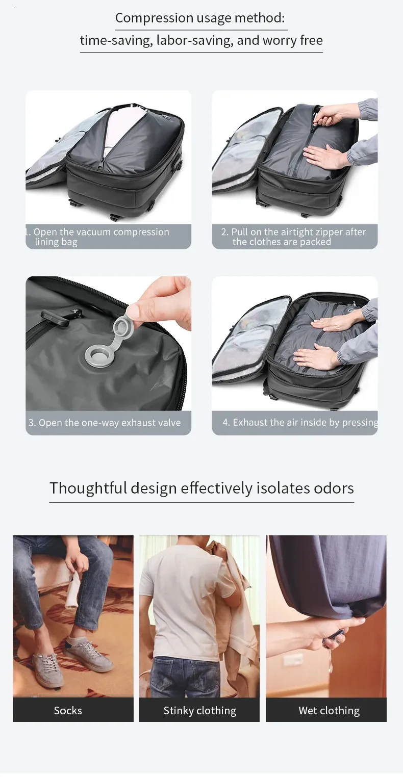 Men Travel vacuum compression 17 inch Laptop Business Large Capacity school Backpack Expanded Hiking backpack 241115_voghion.com