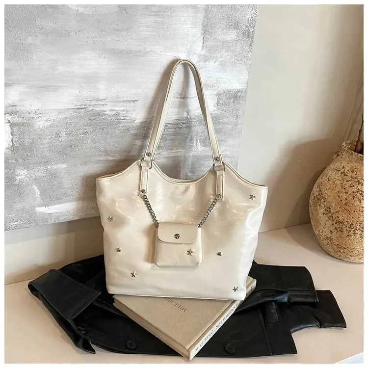 Sacs à bandoulière en cuir PU solide pour femmes, sacs de loisirs de grande capacité pour les déplacements féminins, sacs sous les bras avec étoiles et appliques, poignée_voghion.com