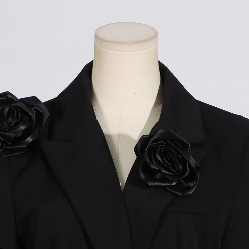 Women's Clothing temperament black three dimensional wer lace ing design long sleeved suit jacket_voghion.com