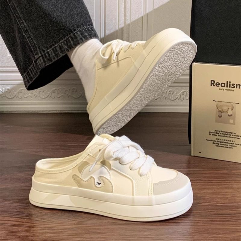 Panda Half Dragged Canvas Kinder Neue 2024 Sommer Edition Design Sense Vielseitige, Nischen-Casual-Boardschuhe für Frauen_voghion.com