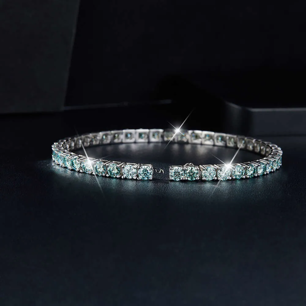 wholesale Blue Green Tennis Chain 4mm 5mm Sterling Sier Iced Out Moissanite Bracelet_voghion.com