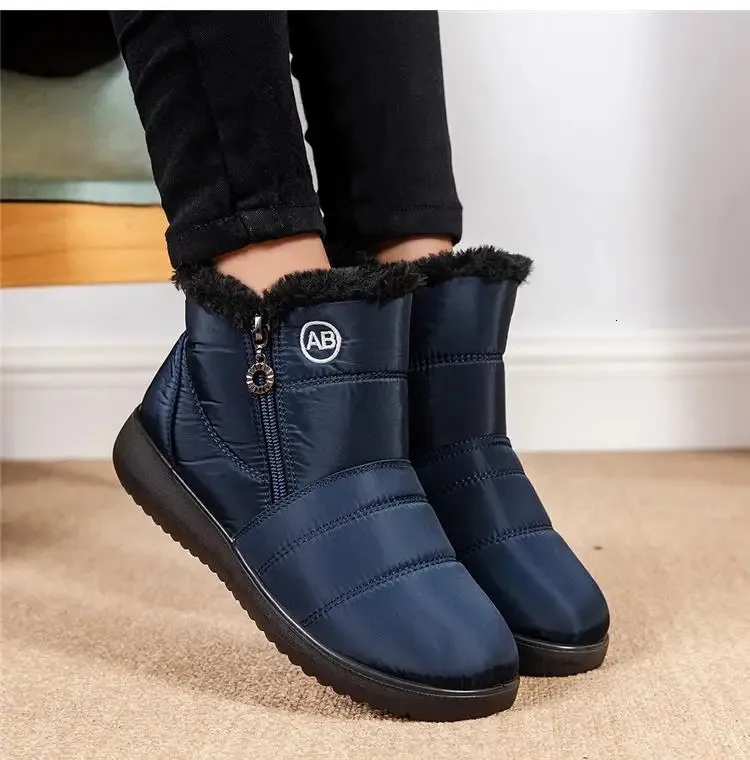 Womens Snow Boots Plush Warm Lightweight Zipper Ankle Boots_voghion.com