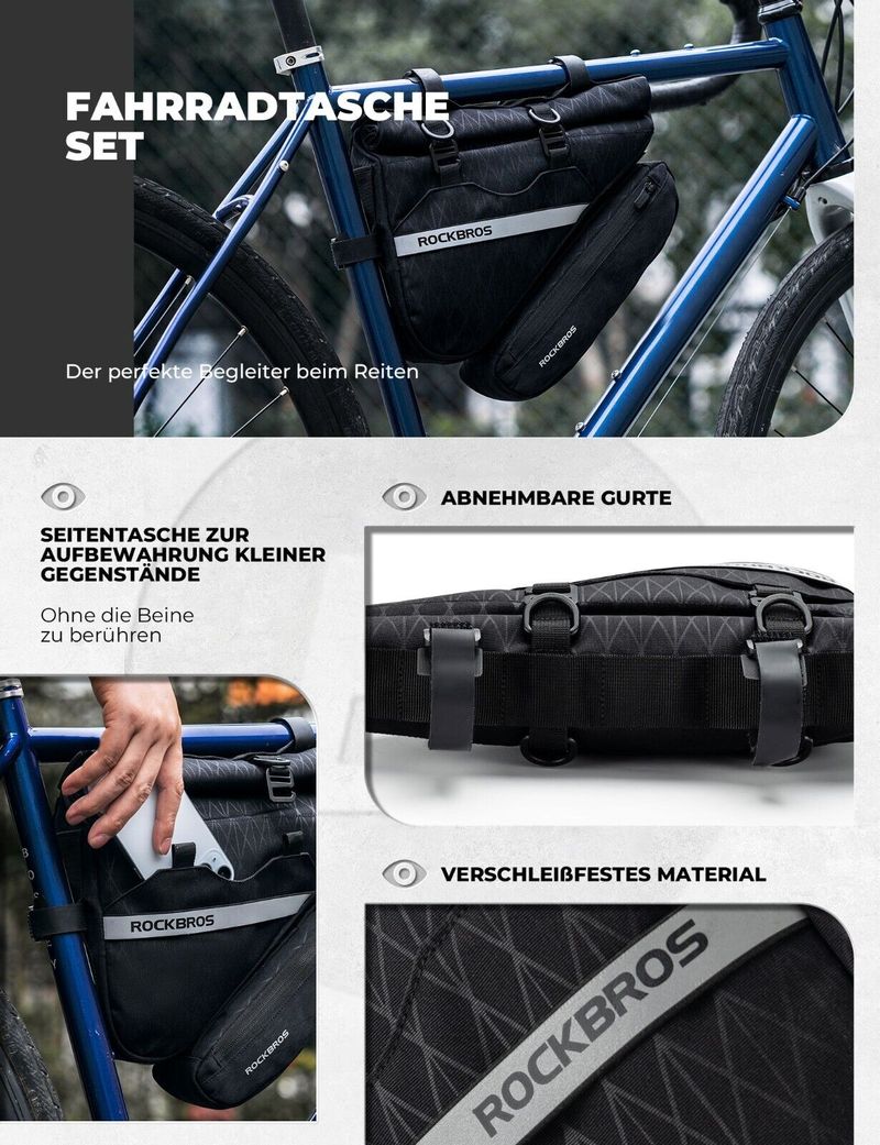 ROCKBROS Geantă pentru ghidon și cadru de bicicletă, 1,3 l + 0,7 l, 2 în 1, geantă pentru biciclete de șosea_voghion.com