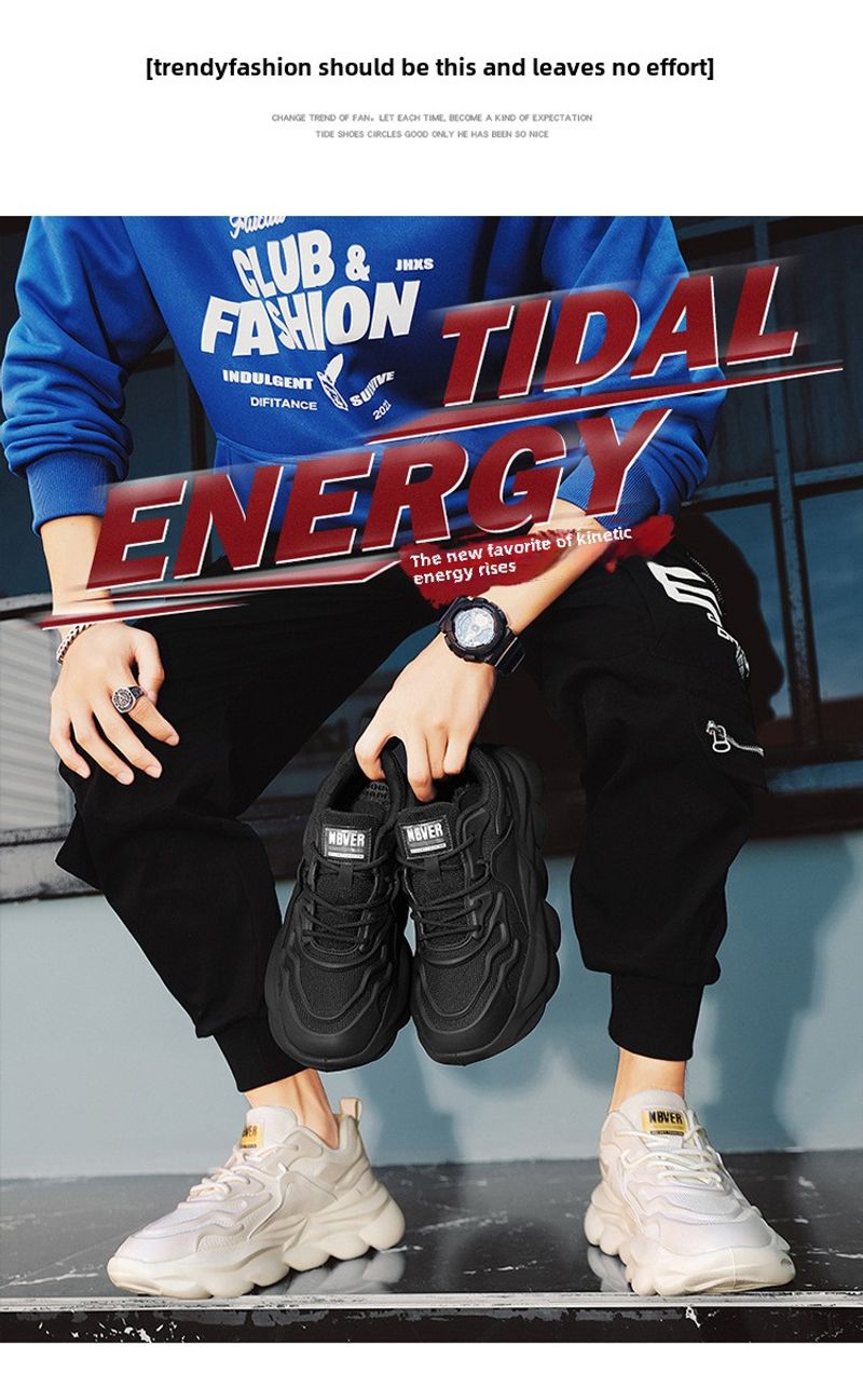 New Versatile Spring Casual Running Sneakers Breathable Men's Lightweight Platform Heightening Trendy Dad Shoes_voghion.com