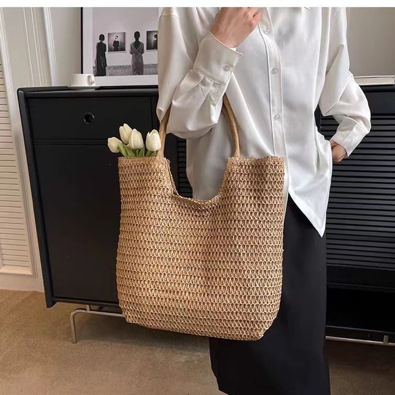 Sommer neue modische One-Shoulder-Gras gewebte Tasche, lässige Damentasche, Strandtasche, Damen vielseitige Damentasche_voghion.com