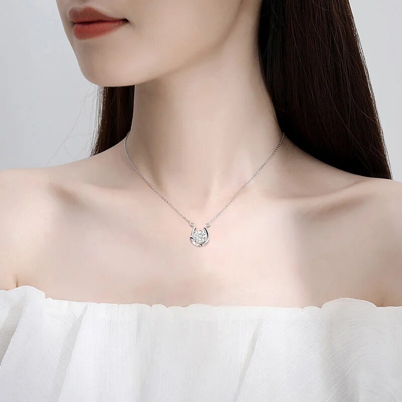 Knobspin 1ct Round Moissan ite Pendant gra Certified Lab Diamond Necklaces for Women Wedding Jewelry Sterling Silver Necklace_voghion.com