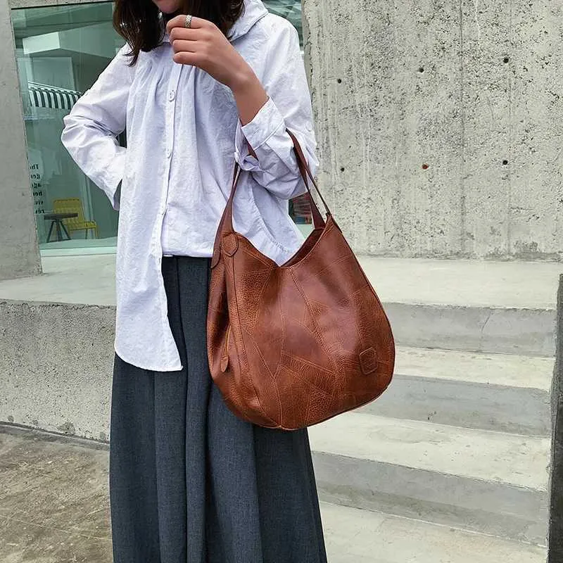 Women Vintage Shoulder Bag Designers PU Leather Handbags Female Top-handle Hobo Bags Fashion Brand Large Capacity_voghion.com