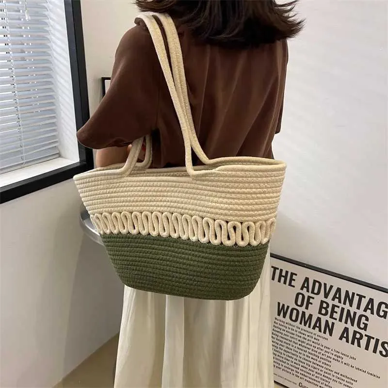 Nuove borse estive da donna in maglia a tracolla, grande capacità, in cotone cavo, casual, da spiaggia, per le vacanze, ecologiche, riutilizzabili_voghion.com