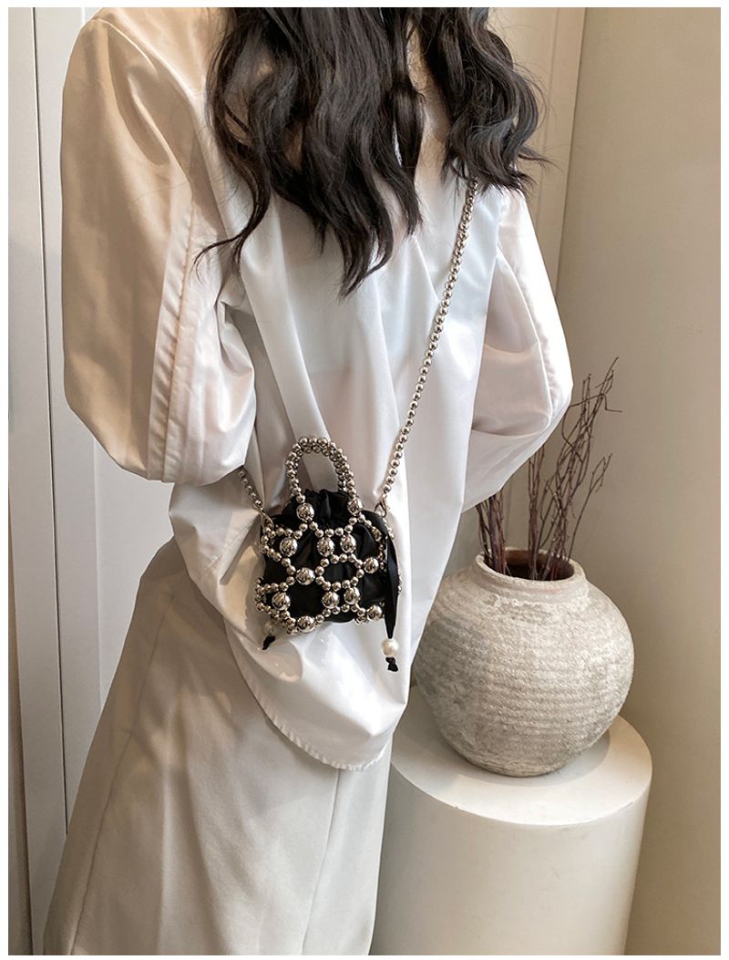 For Women Pearl Handbag Beaded Crossbody Fashion Light Mobile Phone Bucket Shoulder Bag_voghion.com
