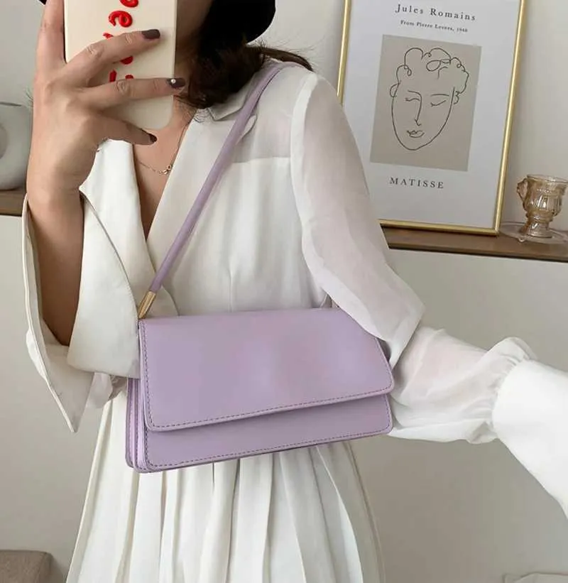 Yeni Moda Kadın Omuz Çantaları Basit Düz Renk Koltuk Altı El Çantası El Çantası El Çantası ClutchC241104_voghion.com