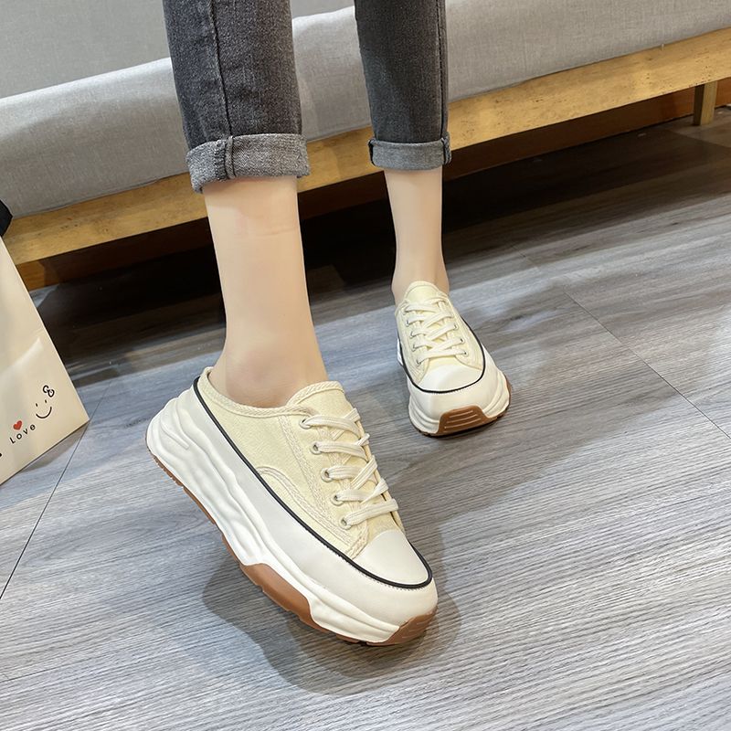 Pantofole casual in tela con lacci e stile Baotou, metà nuovo, primavera-autunno, moda donna 2023_voghion.com