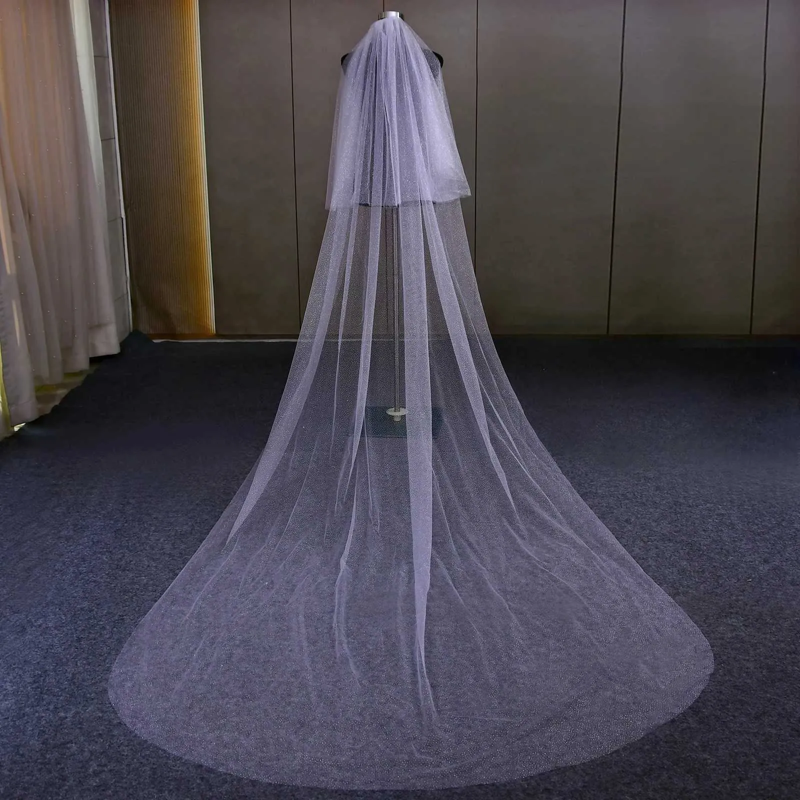 Gioielli per capelli V90 Velo scintillante Velo da sposa a 2 strati in tulle morbido con pettine Copri viso Accessori da sposa per_voghion.com