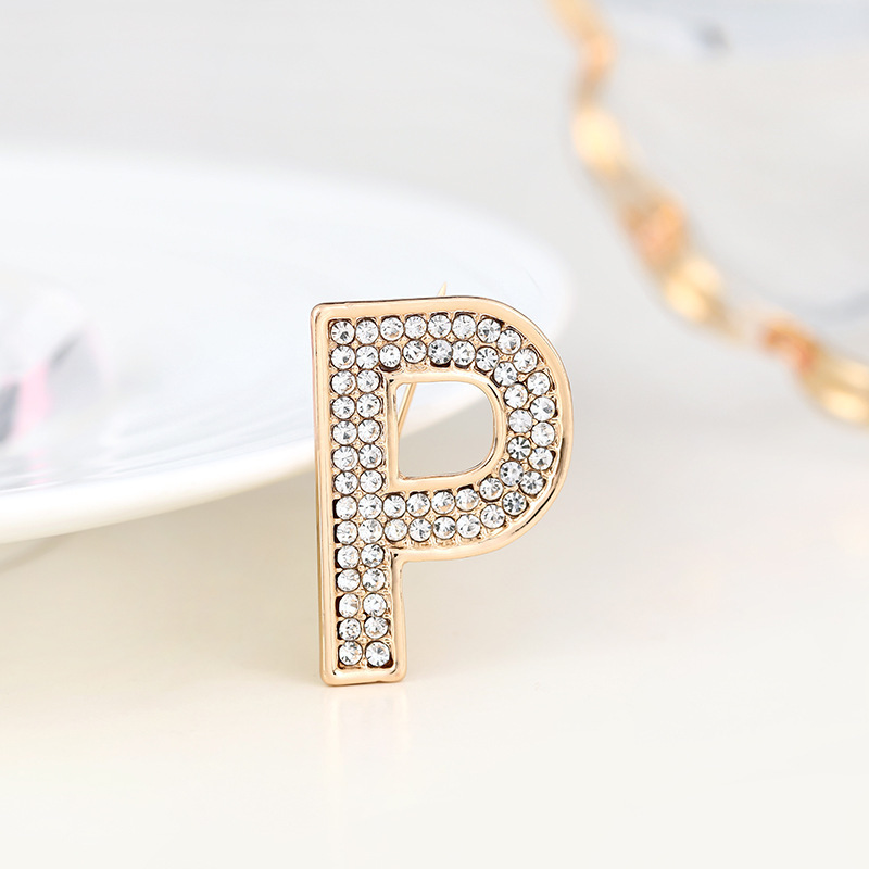 Spilla versatile con lettere inglesi in strass, stemma con fiore sul petto, luce antiscivolo, alla moda per uomo e donna_voghion.com