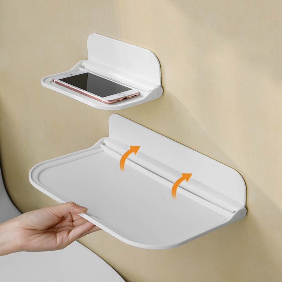 Hopfällbar väggmonterad hylla, för badrum, toalett, kök, sängbord, studentrum, telefonförvaring utan borrning, förvaring av wifi-router_voghion.com