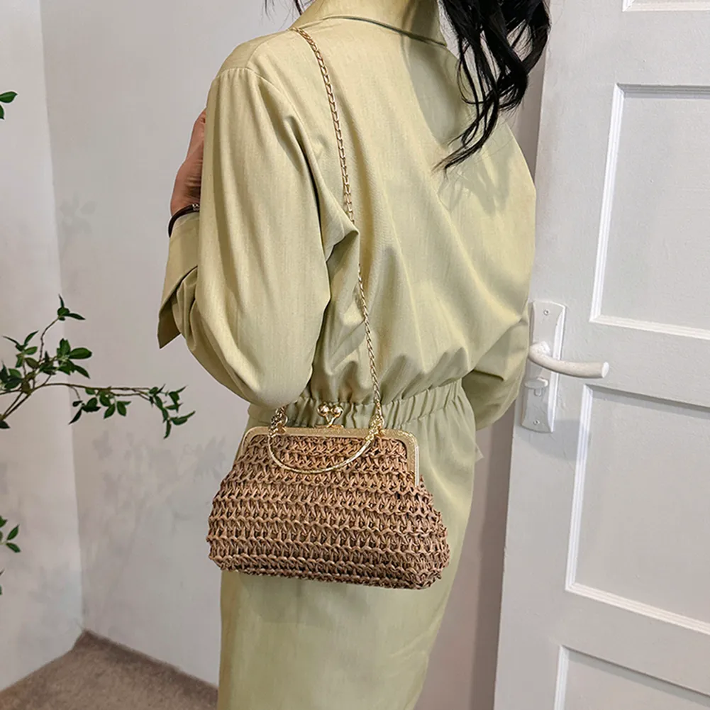 Borsa a tracolla intrecciata estiva con catena, da donna, semplice, con texture, per cena, festa, casual, elegante, alla moda, portatile, da sera_voghion.com