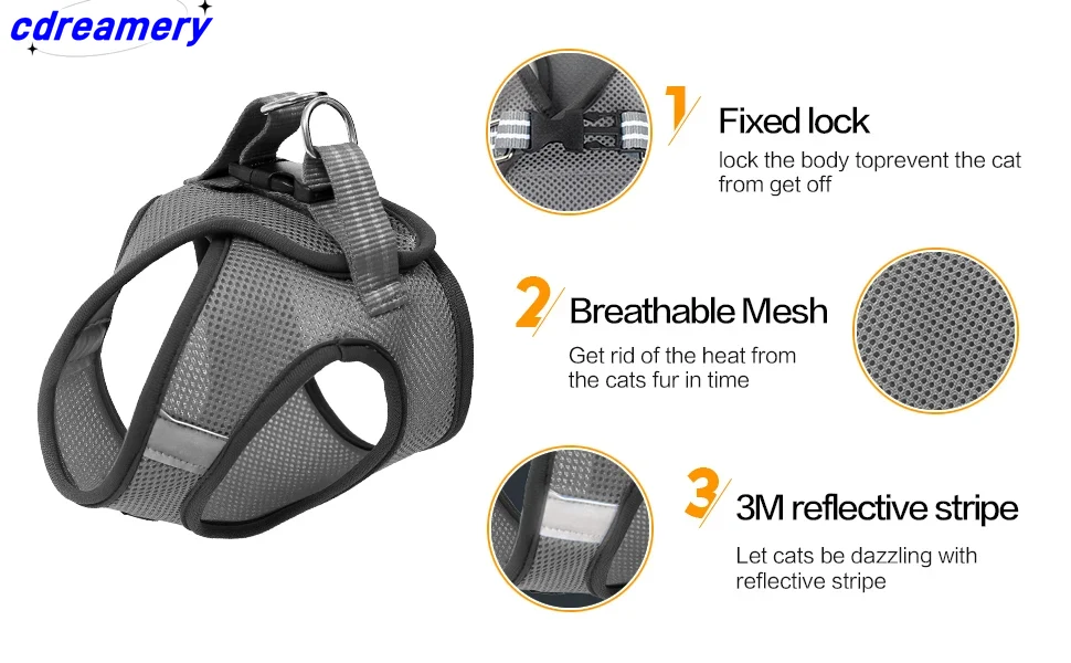 Arnés para gatos, correa de malla suave, transpirable, reflectante, ajustable, para pasear perros y gatitos, accesorios para gatos._voghion.com
