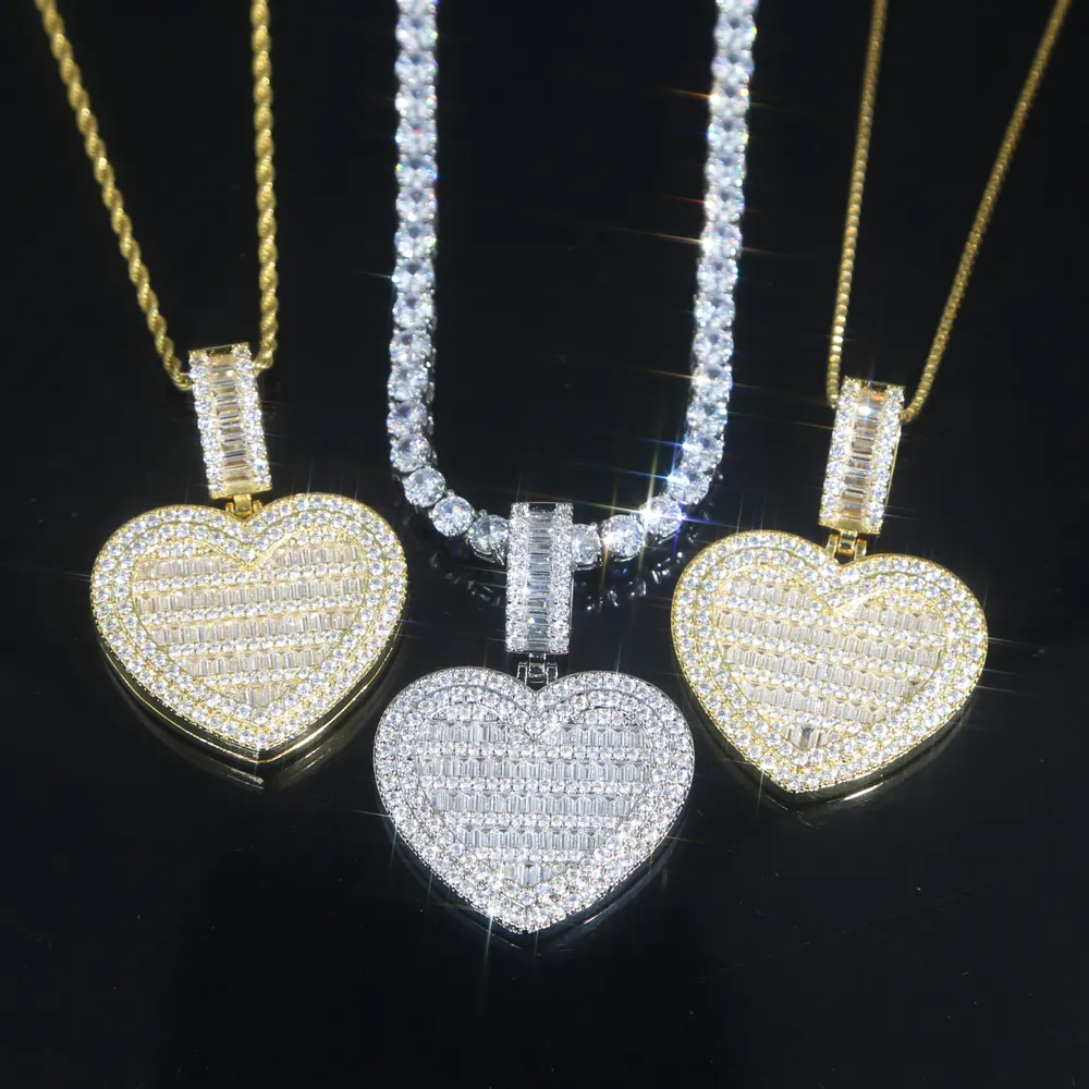 Necklaces In Stock Iced Out Bling Women Jewelry 5A White Cubic Zirconia Heart Shaped Pendant Necklace With Tennis Box_voghion.com