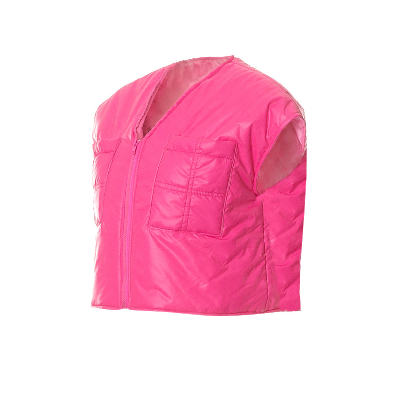 K22TP499 Inverno Nuovo 2024 Tinta Unita Senza Maniche Tasca con Cerniera Casual Donna Cotone e Canotta Top_voghion.com